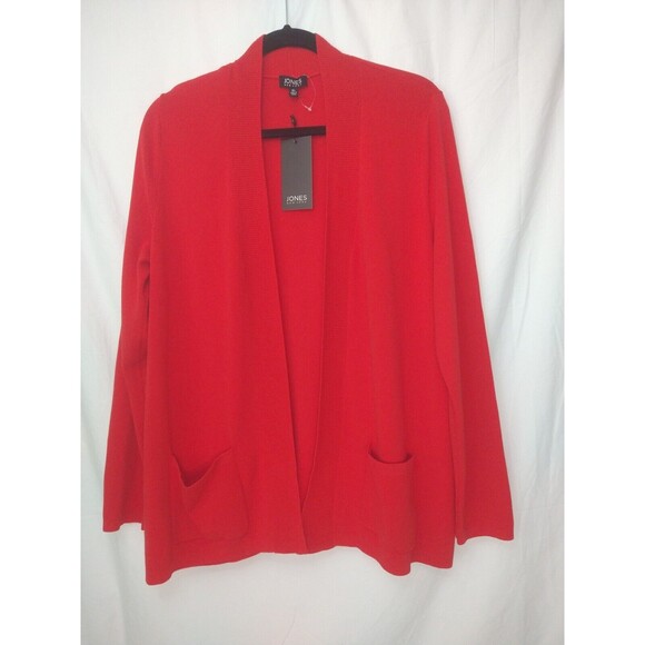 NWT Jones New York Cardigan Women's Sz XL Red Stretch Open Front Chore Pockets - Picture 1 of 16